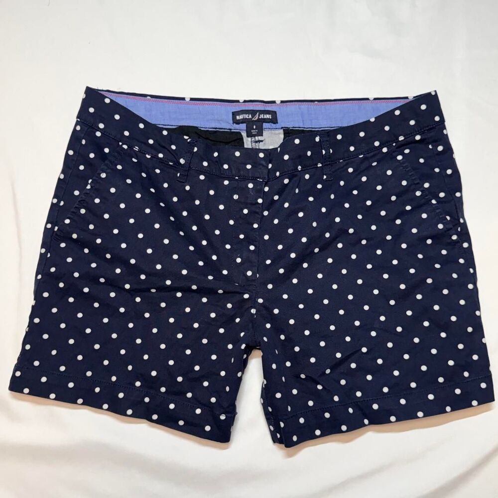 Nautica Mid-Rise Navy Mini Shorts with White Polka Dots